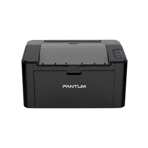 Pantum P2500W small footprint function printer placed next to a laptop on a home office desk